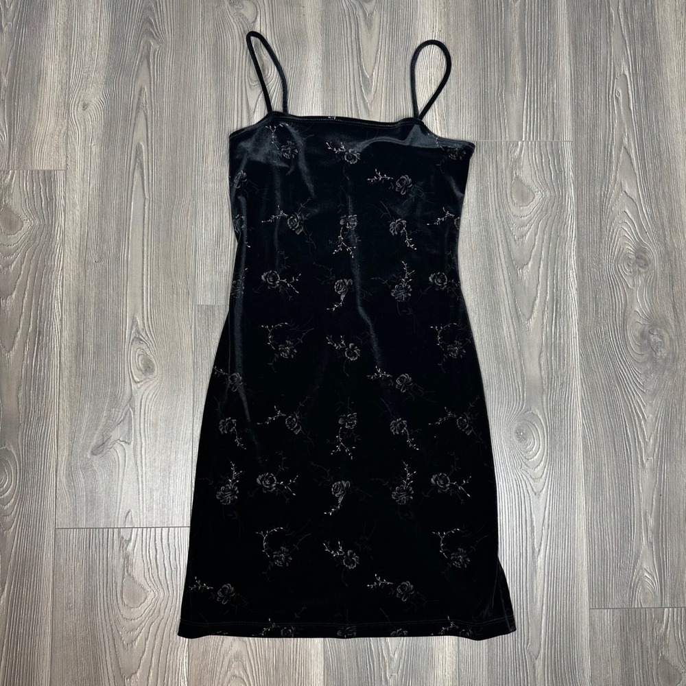 Vintage 90s Velvet Mini Dress Floral Glitter - SIZE M Whimsigoth Fairy Witchy